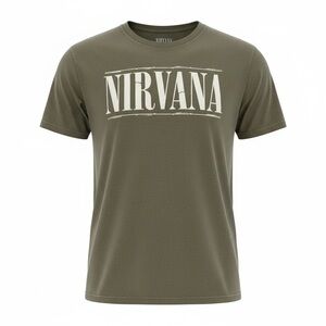 Nirvana Moss Green Graphic T Shirt 100% Cotton Unisex Short Sleeves Size Medium